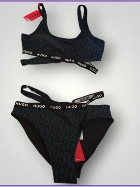 New HUGO Black Logo-Print Bralette monogram Bikini set size Small,Price is Firm